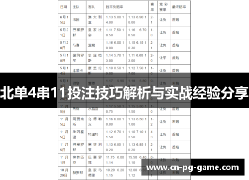 北单4串11投注技巧解析与实战经验分享