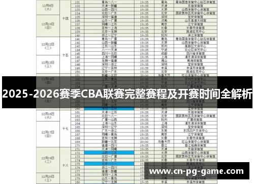 2025-2026赛季CBA联赛完整赛程及开赛时间全解析
